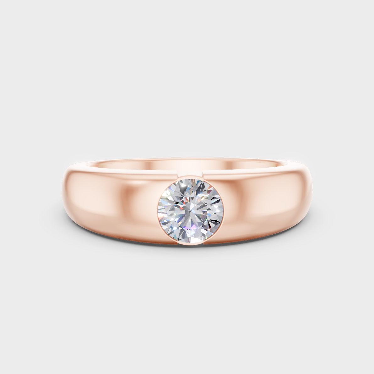 Modern 18K Rose Gold Men’s Ring With 0.05Ct Round Lab-Grown Diamond